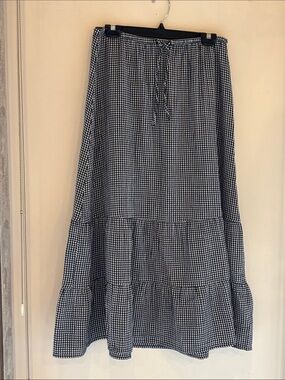 Gap Checkered Tiered Maxi Skirt Black & White Size Medium